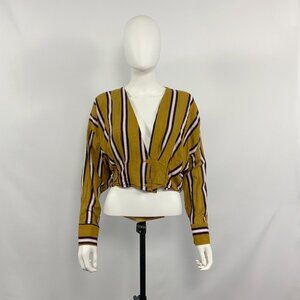 Favlux Fashion Top Long Sleeve Brown White Striped Size L [WD36]